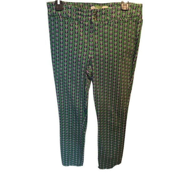 By Anthropologie Pants - By Anthropologie blue green butterfly print slim career office chino pants 6